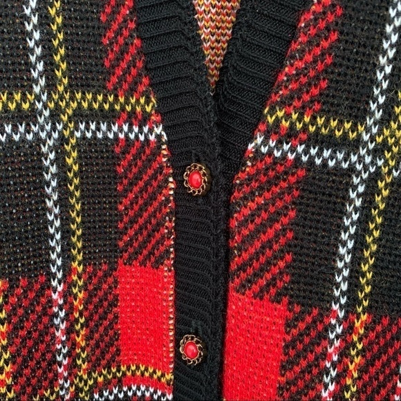 Vintage Red Plaid Knit Sweater Vest - Grunge Academia Preppy Christmas M - Picture 4 of 5